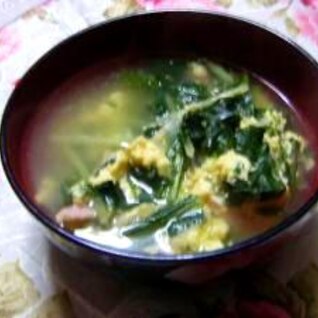 温まる★小松菜＆水菜＆ハムのしょうがスープ